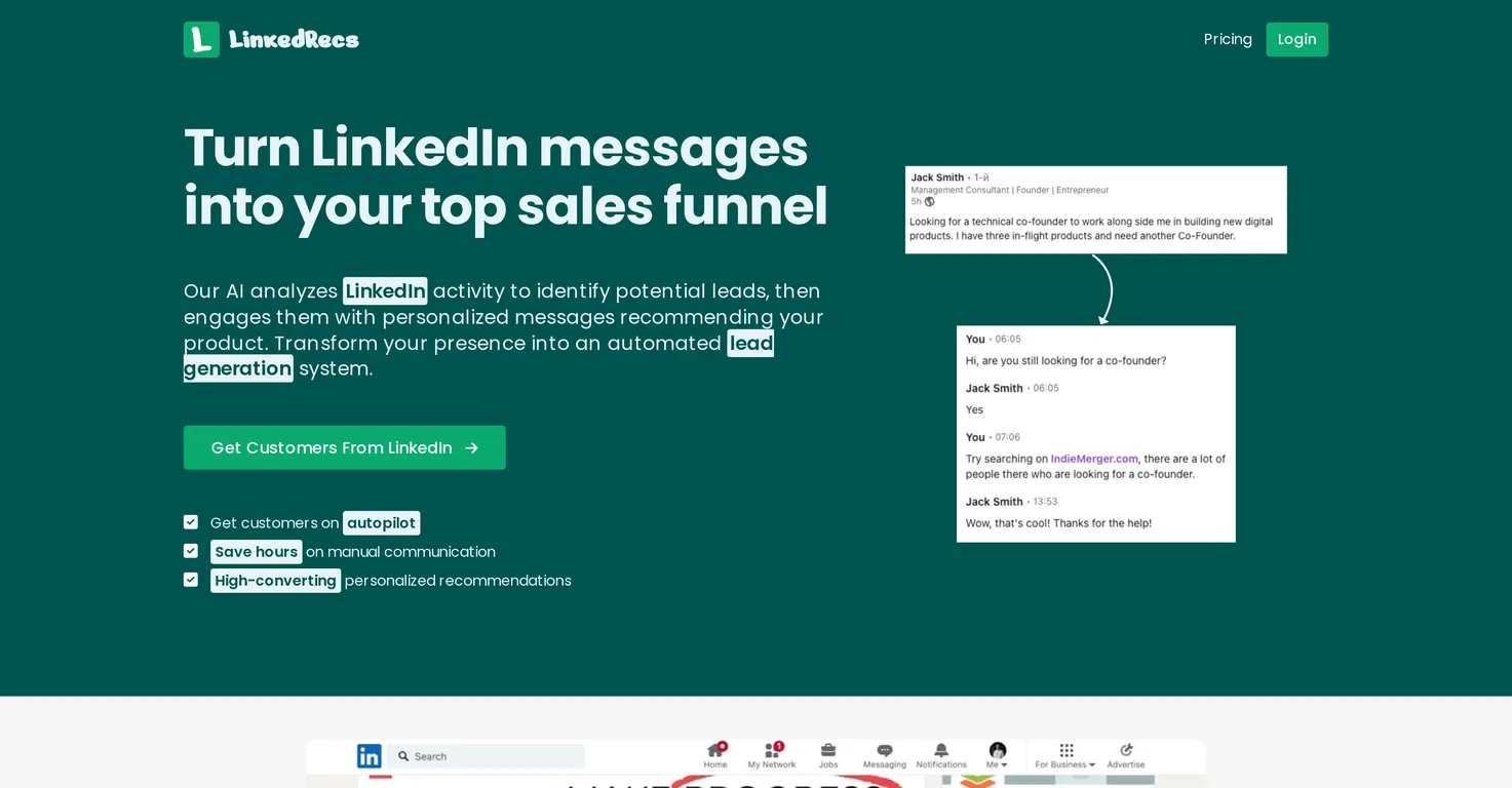 LinkedRecs banner screenshot