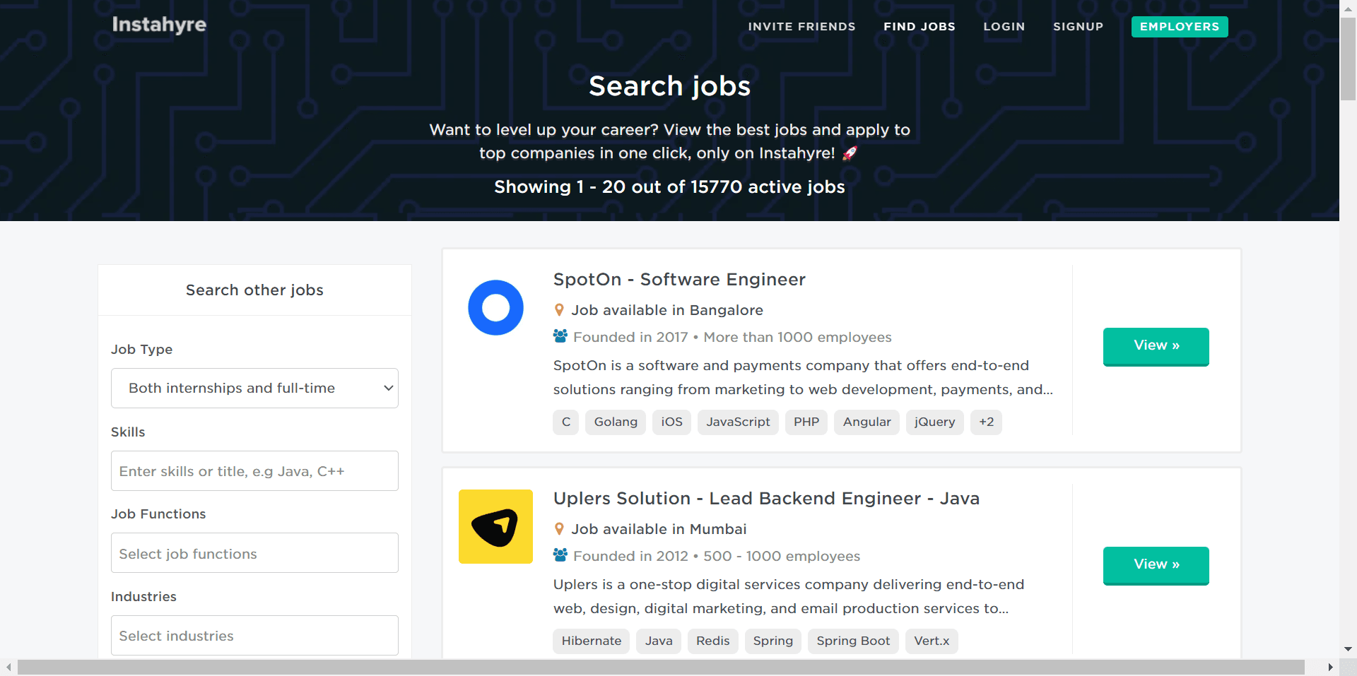 Instahyre banner screenshot