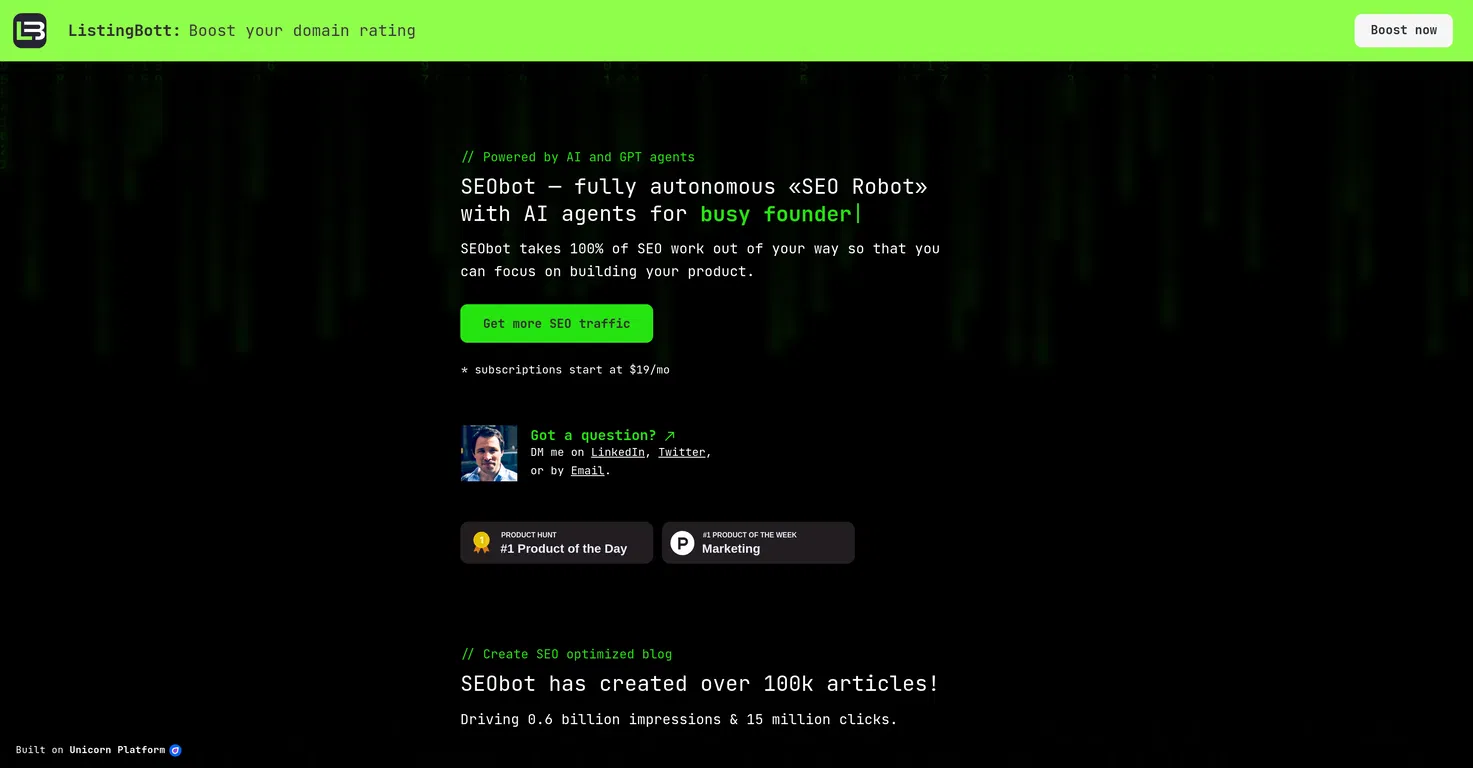 SEObot banner screenshot